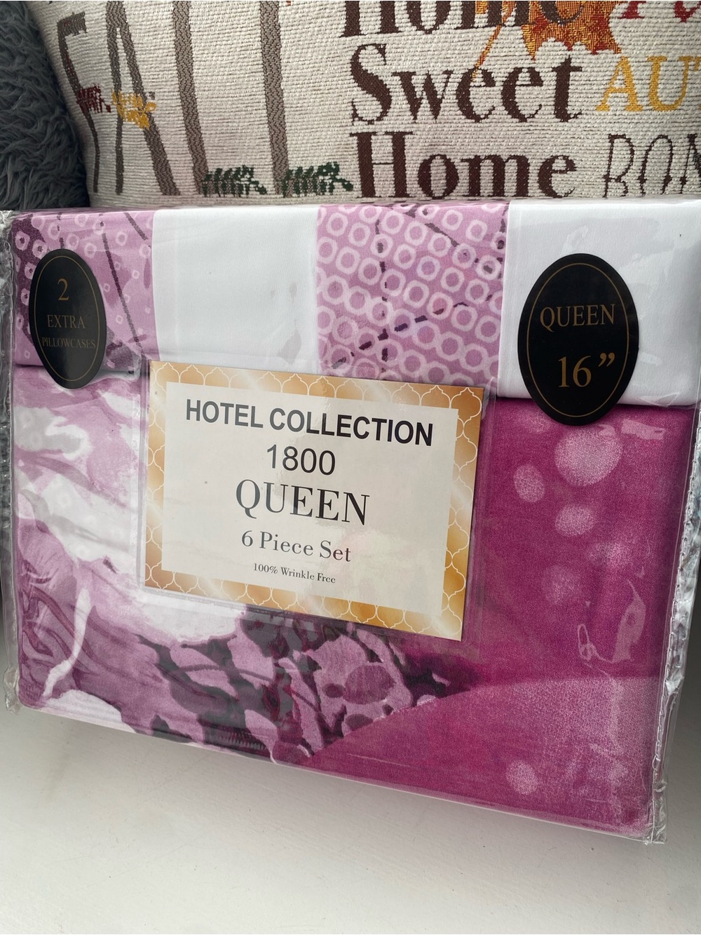 Hotel Collection Queen 6-Piece Sheet Set in Purple Pink and White